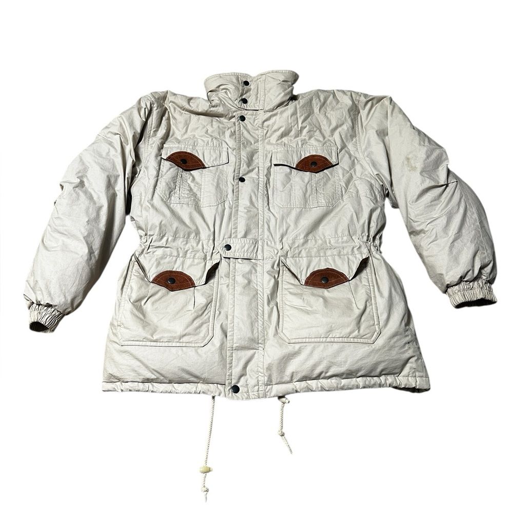 Jackie Vital Vintage Down Parka Jacket Mens Medium Brown Hooded Cotton Shell